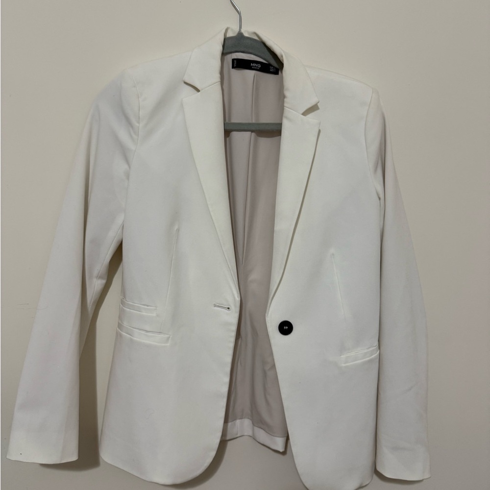Mango White Tailored Blazer with Notched Lapels